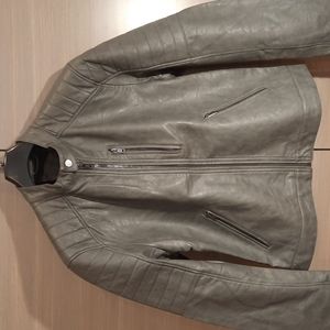 MENS NWT GRAY MOTO JACKET FAUX LEATHER L